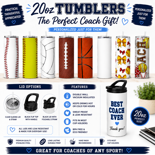 20oz Custom Coach Tumblers – Personalized Sports Tumblers & End of Season Coach Gifts