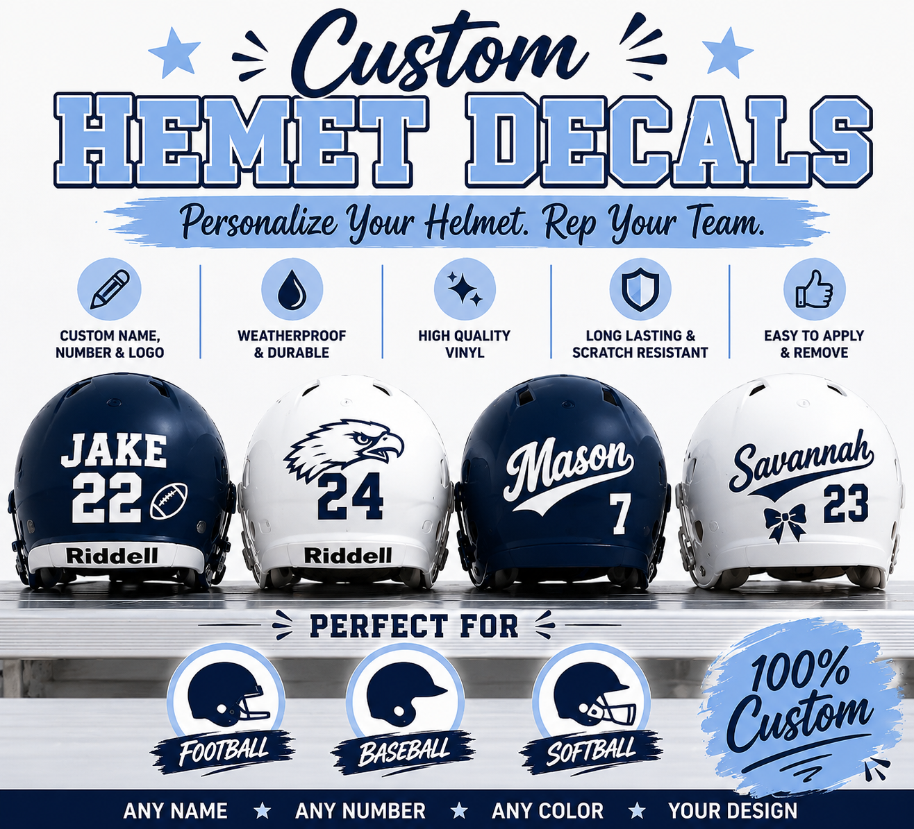 Custom Helmet Vinyl Decals | Personalized Sports Helmet