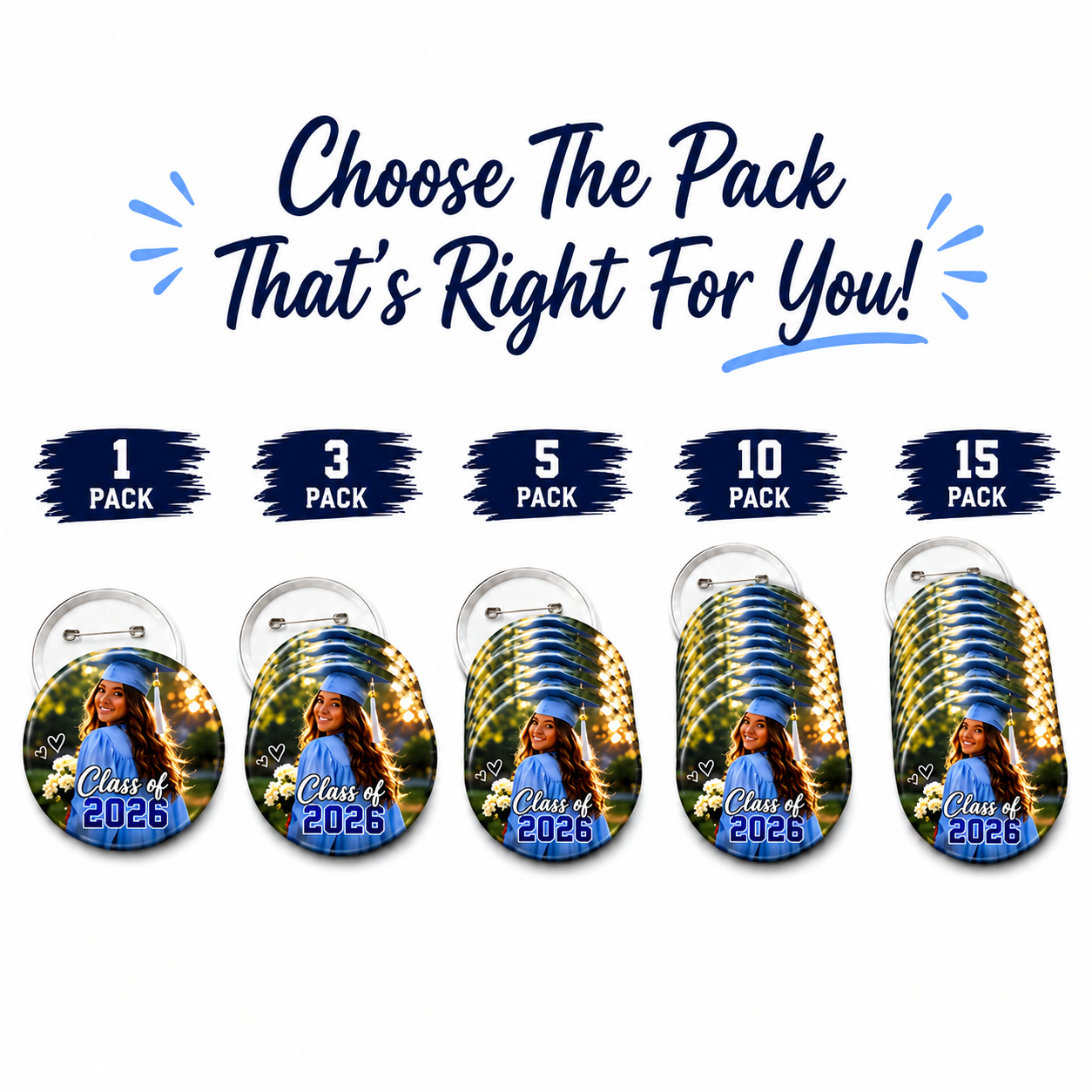 3”  Sideline Proud Pins ⭐Personalized Graduation, Sports & School Event Buttons | Custom Photo Buttons